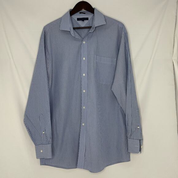 Tommy Hilfiger Mens Dress Shirt Regular Fit Blue Stripes 17 34/35 Business Work - Picture 2 of 5